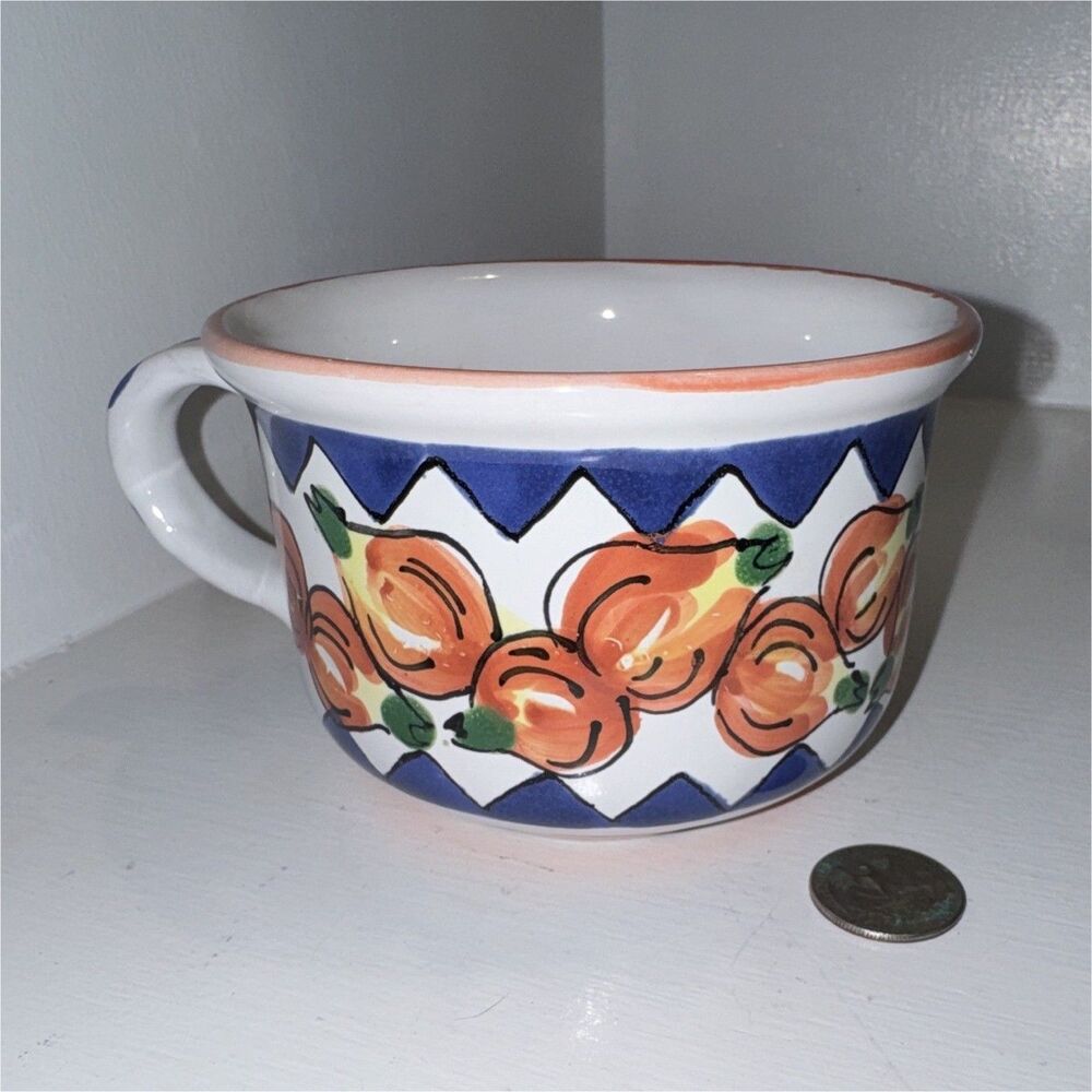Mesa International Handmade Hungary Ceramic Floral Mug Signed, Handle White Blue